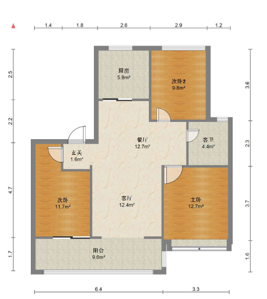 上悦城 3室2厅1卫 100m&sup2;