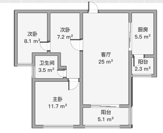 景瑞望府 2室2厅1卫 96.11m&sup2;
