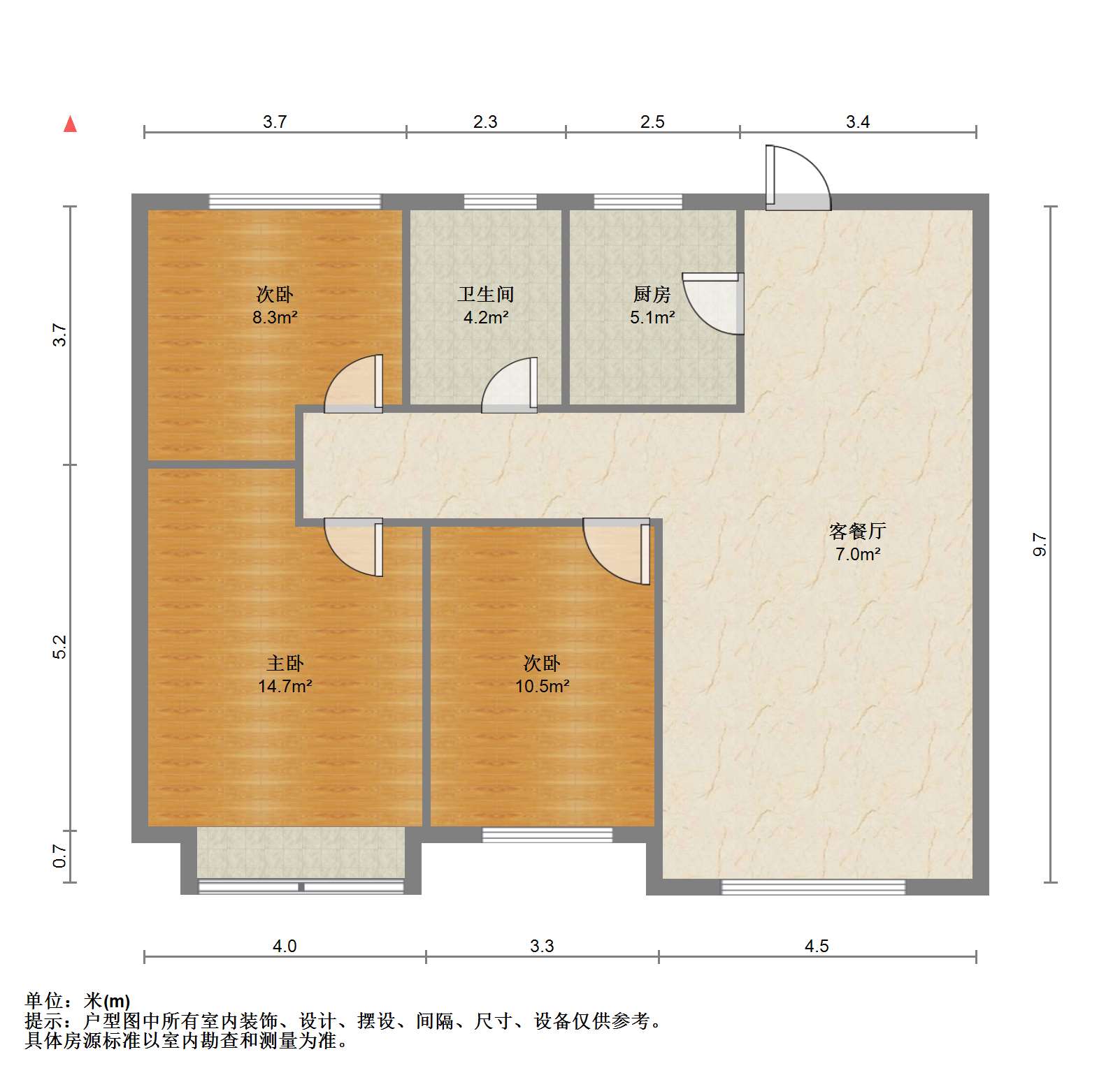 云樾东方 3室2厅1卫 97m&sup2;