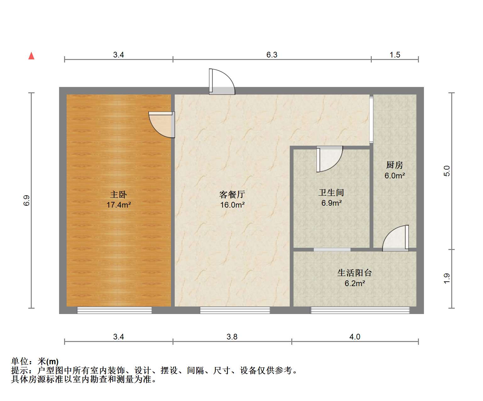 苏建阳光新城 1室2厅1卫 92.39m&sup2;
