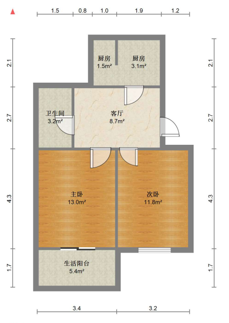 北濠桥新村 2室1厅1卫 63.7m&sup2;