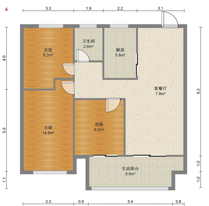 华禧铭苑 3室2厅1卫 102m&sup2;