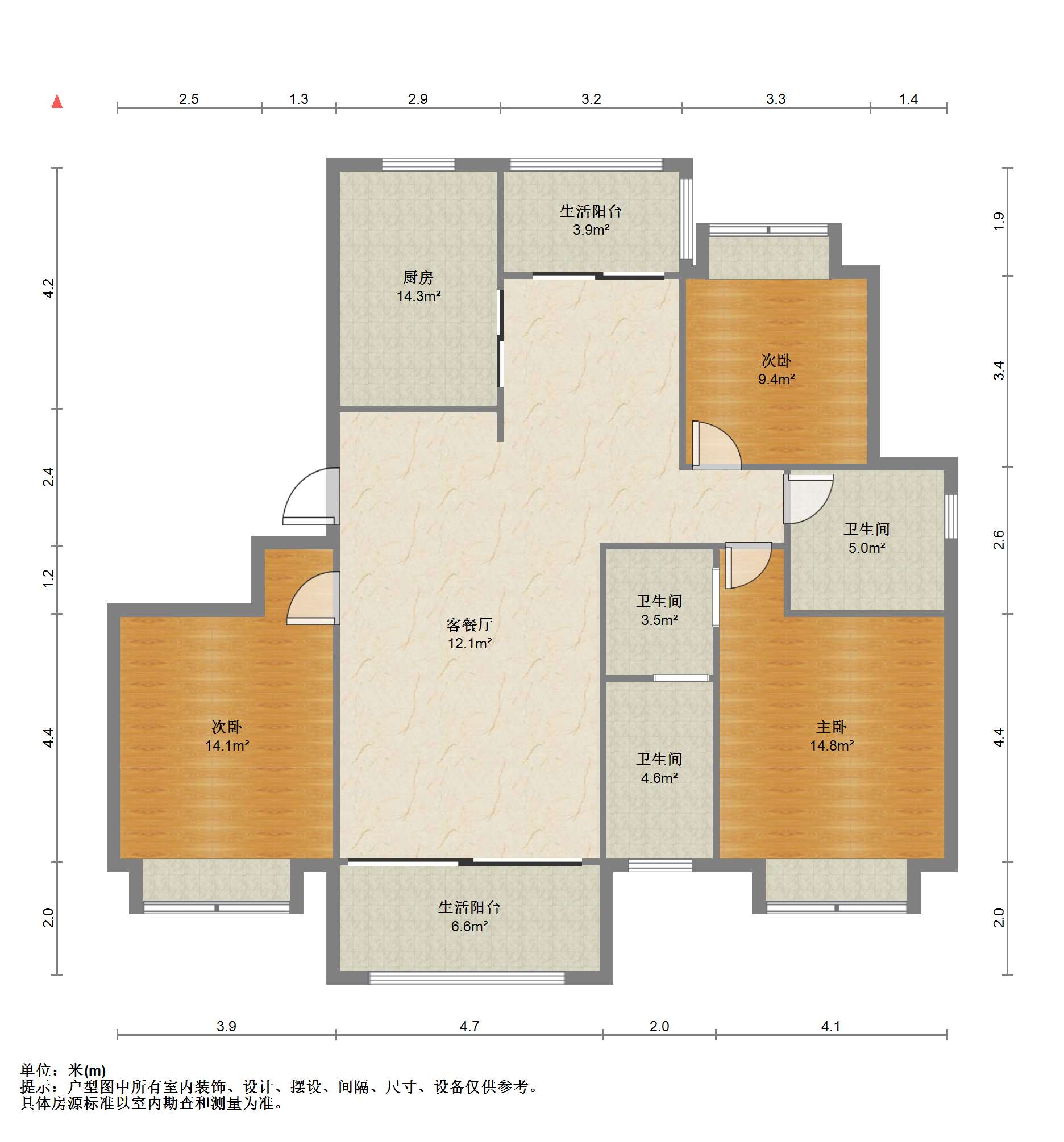 恒盛豪庭 3室2厅2卫 144.36m&sup2;