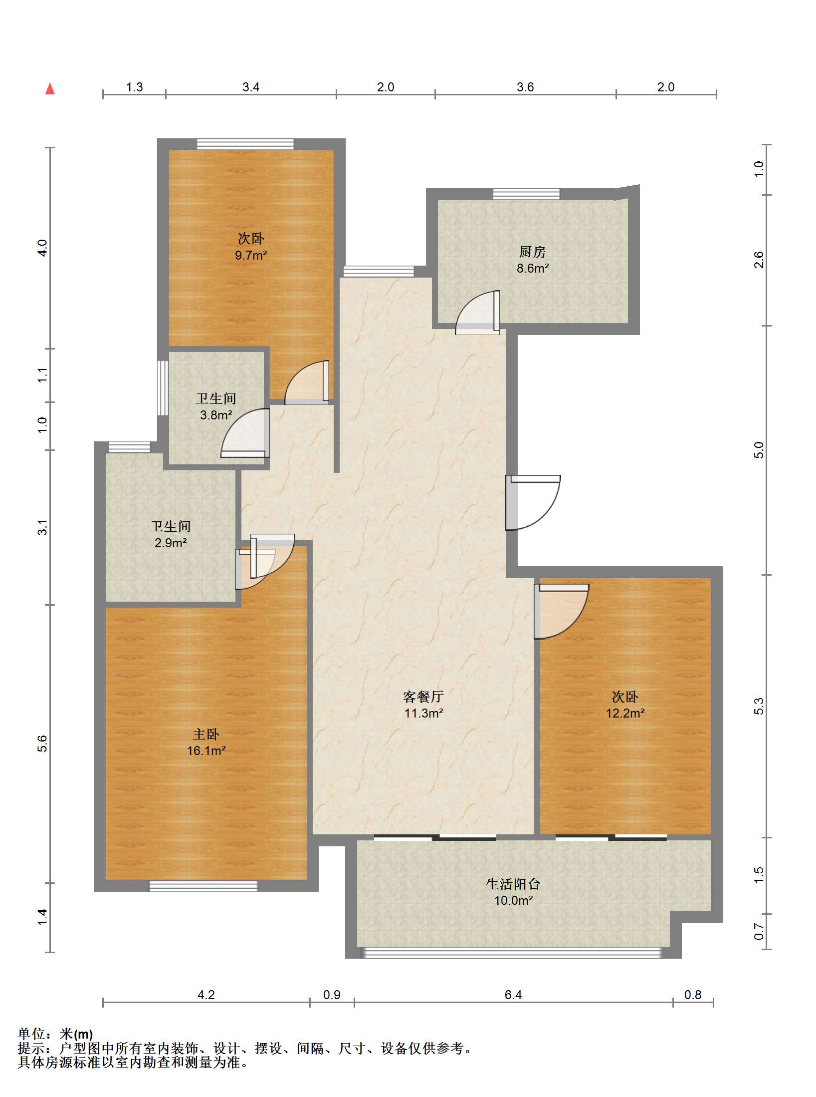 上悦城 3室2厅2卫 116m&sup2;