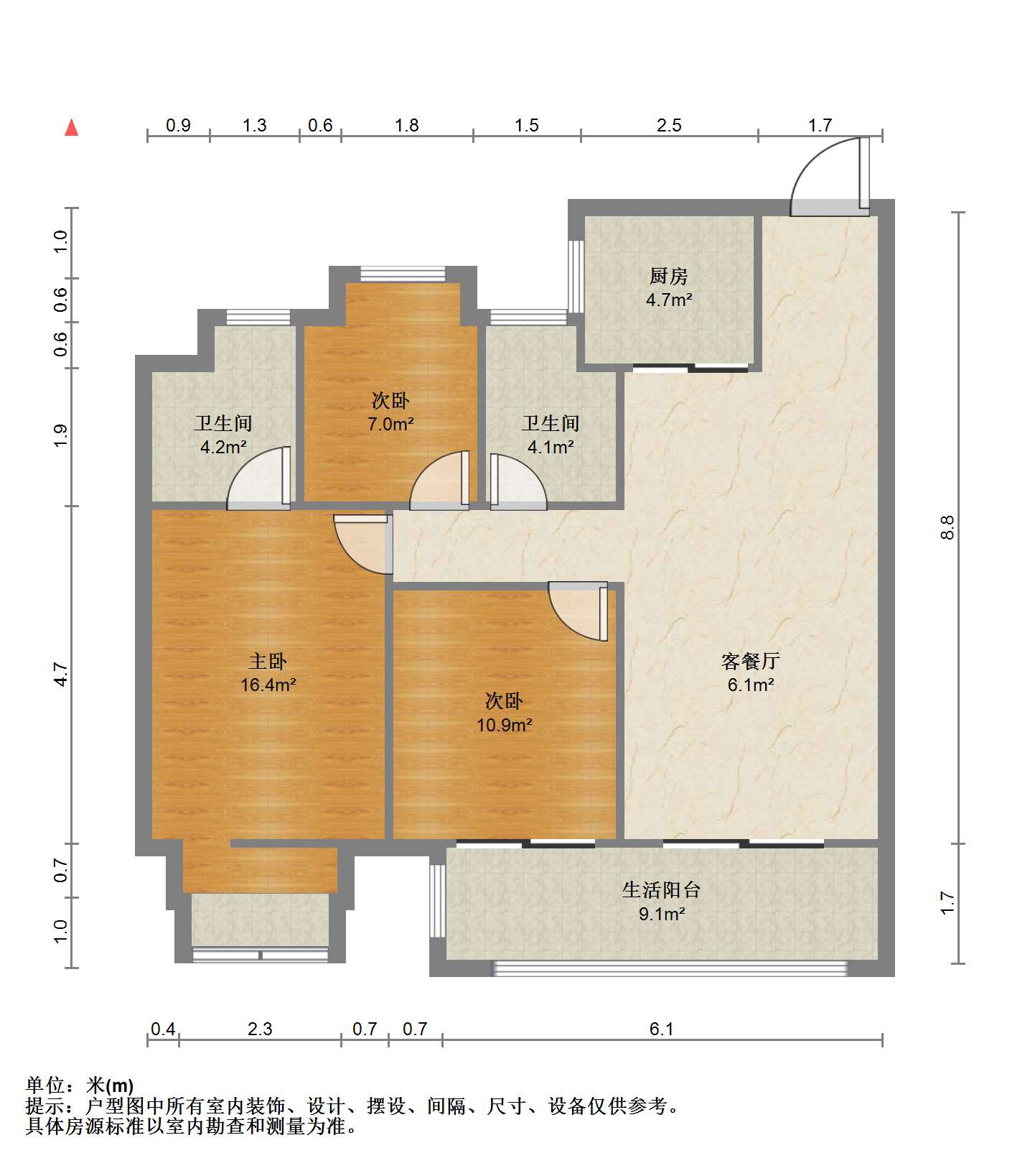 长泰滨河国际 3室2厅2卫 105.43m&sup2;