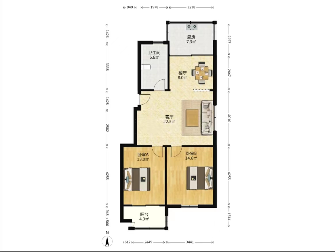 兴和家园 2室1厅1卫 96m&sup2;