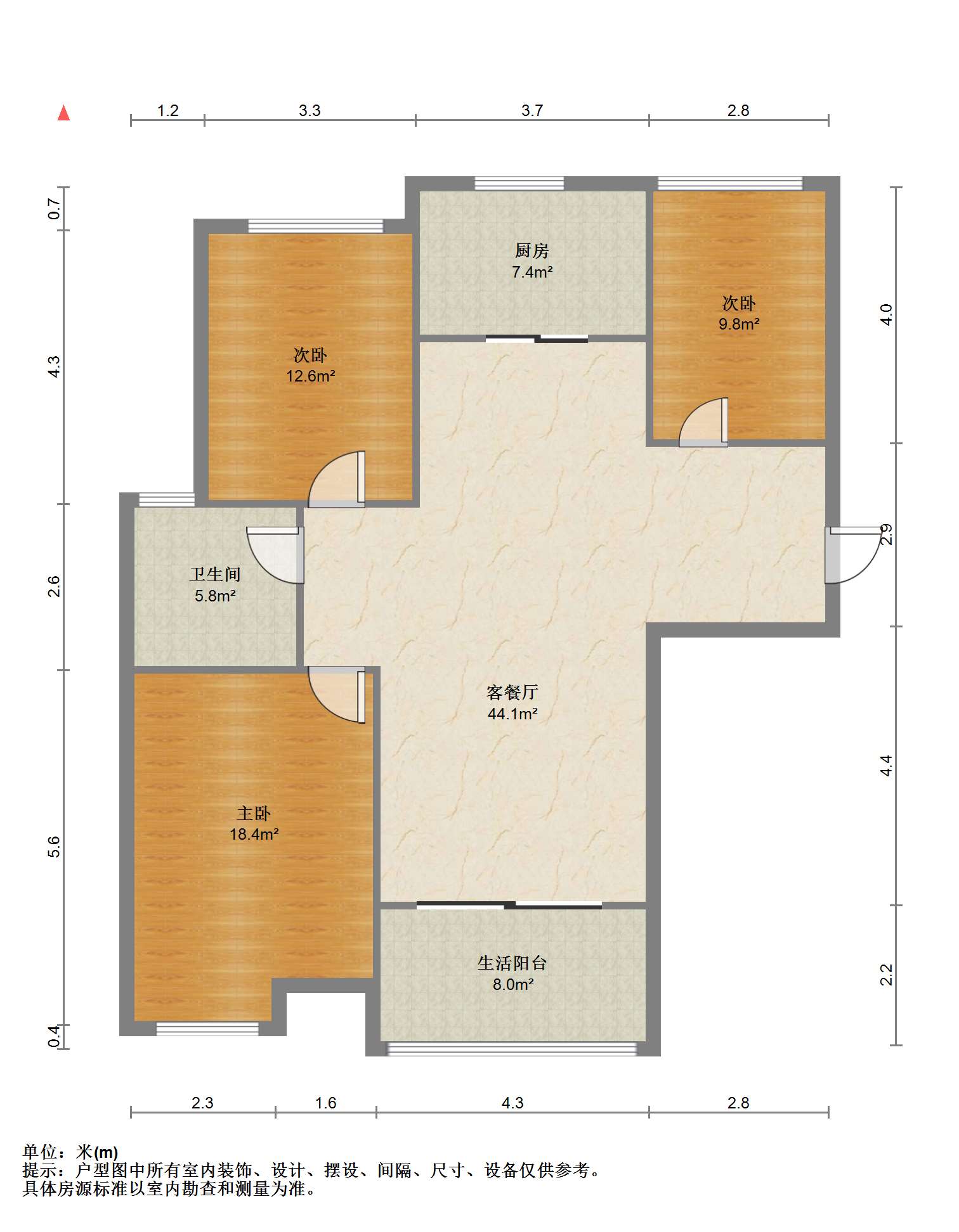 碧桂园(南通经济技术开发区) 3室2厅1卫 123m&sup2;