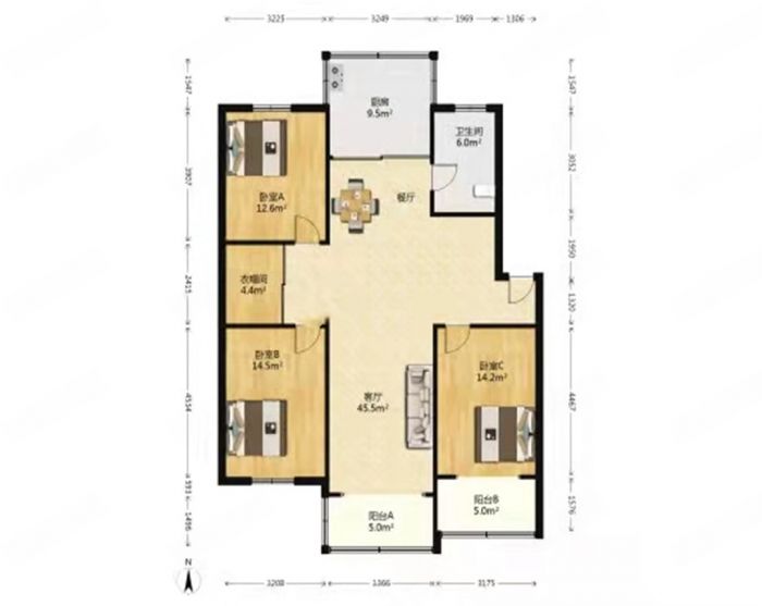 五一新村西区 3室1厅1卫 125m&sup2;