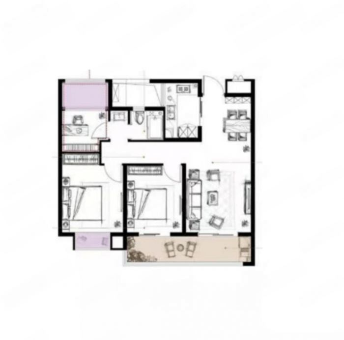 春风南岸西园 3室2厅1卫 96m&sup2;