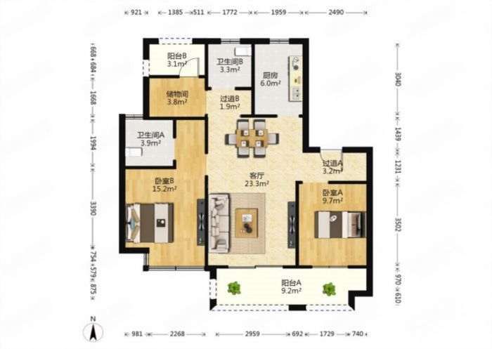 丽景湾 2室1厅1卫 96m&sup2;