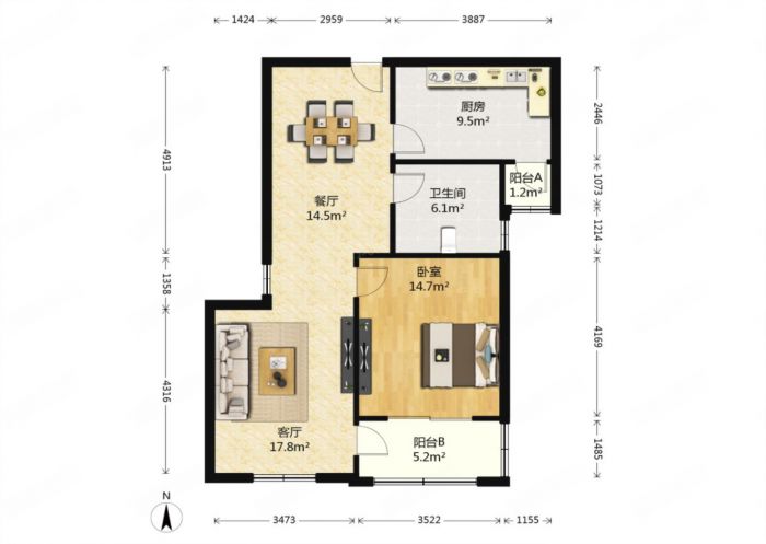 龙潭福里 2室1厅1卫 86.00m&sup2;