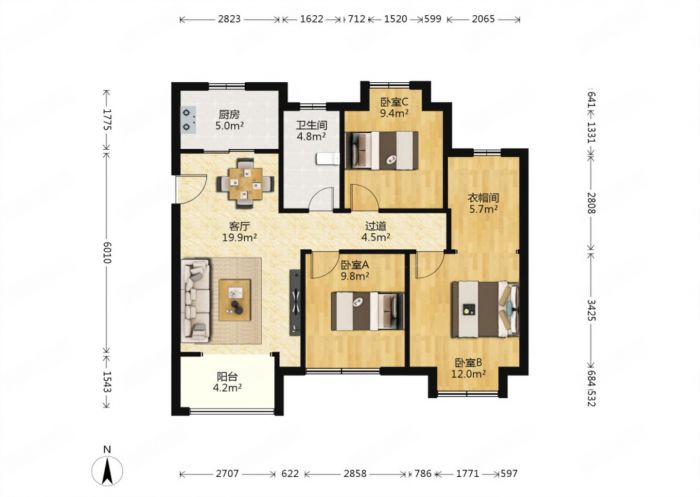 新城香溢紫郡 3室2厅1卫 101m&sup2;