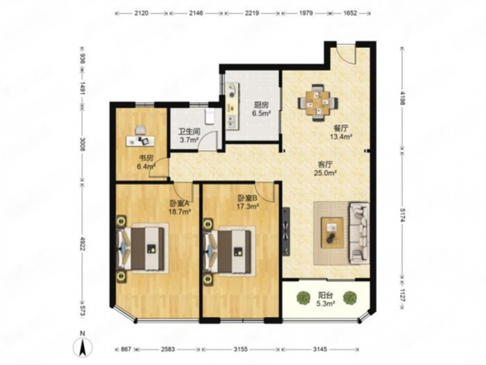 绿地新都会 3室2厅1卫 112m&sup2;