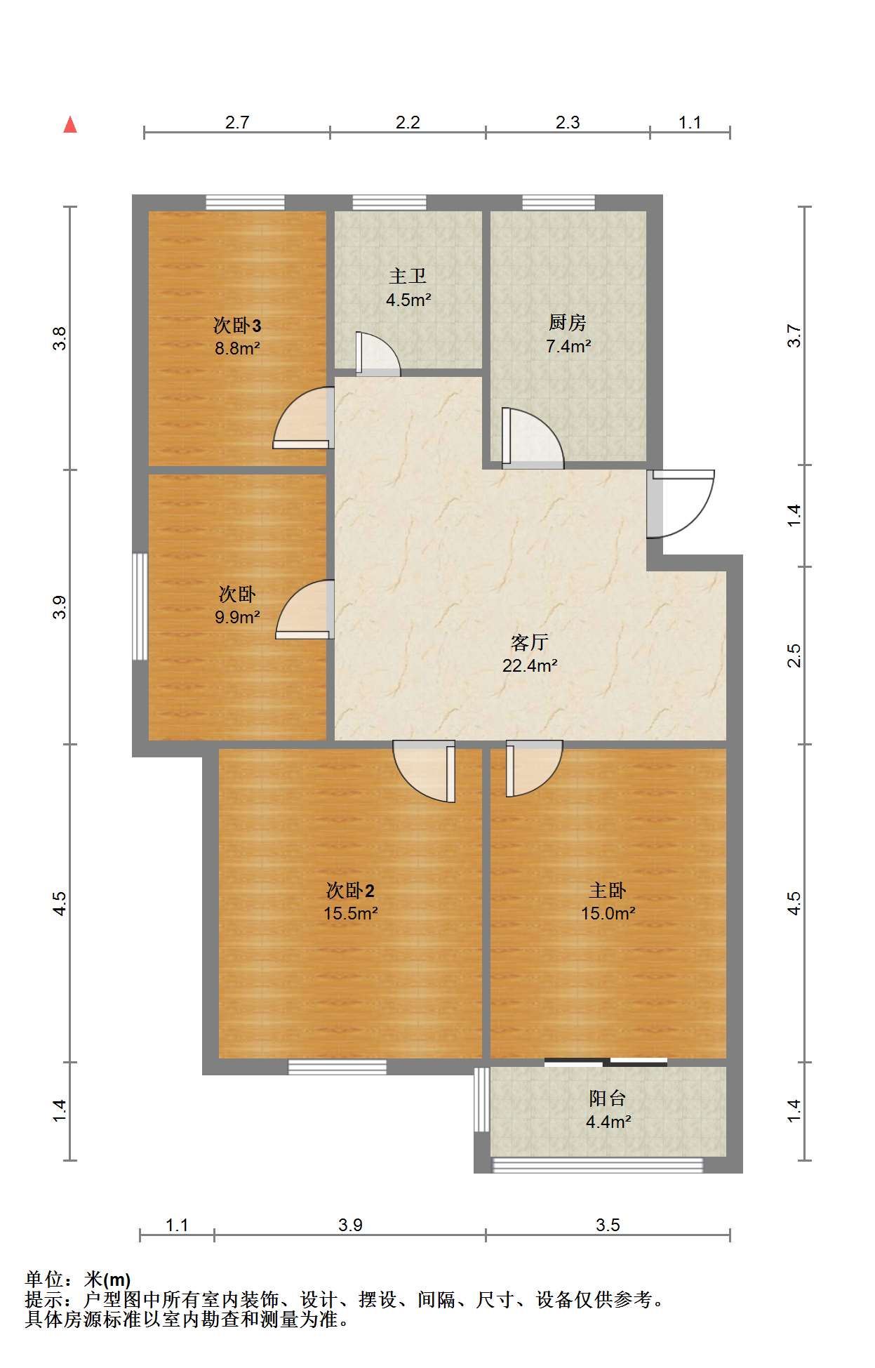 锦安花园一期 4室2厅1卫 105m&sup2;