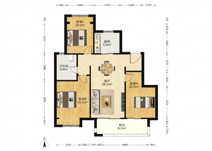 万科翡翠东第 3室2厅2卫 101.66m&sup2;