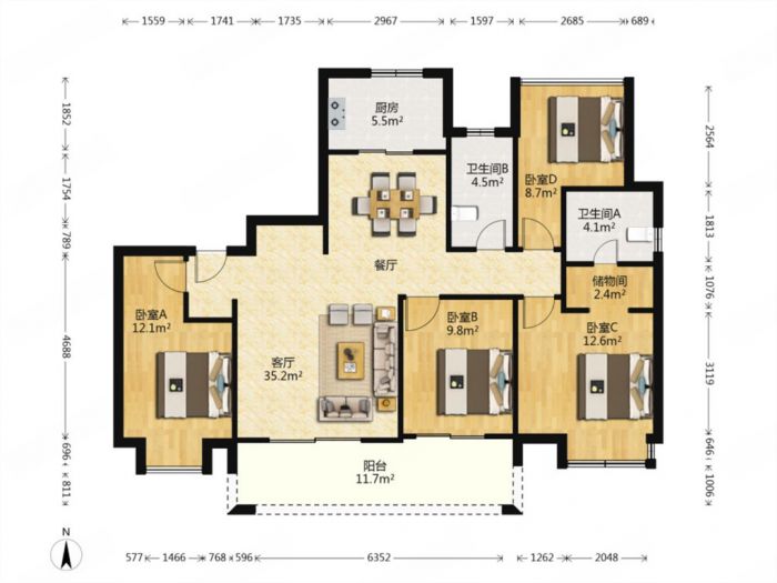 雍华府 3室2厅2卫 135m&sup2;