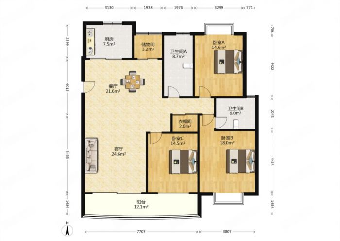 天安花园 3室2厅2卫 158.78m&sup2;