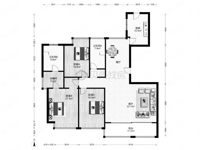 圆融广场公馆 3室2厅2卫 183m&sup2;