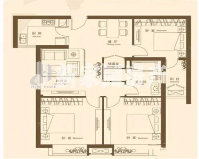 润华国际中心 3室2厅1卫 108m&sup2;