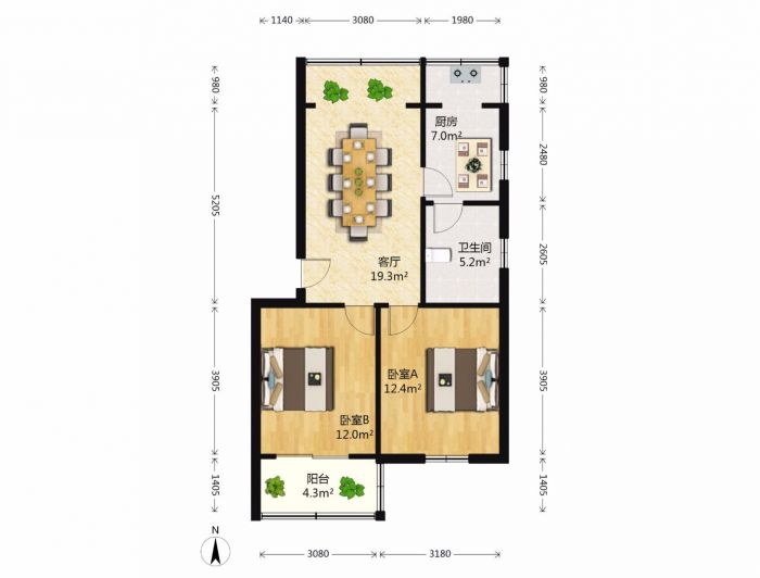 北濠桥东村 2室1厅1卫 74m&sup2;