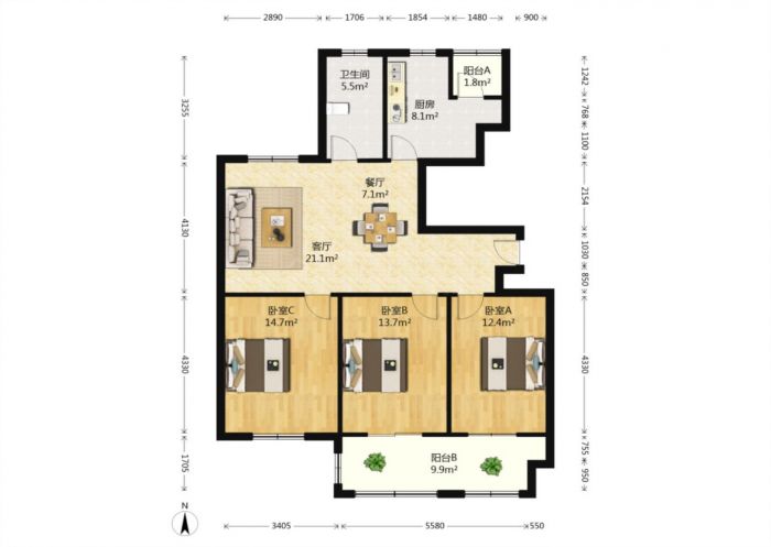 紫东南苑 3室2厅1卫 120m&sup2;