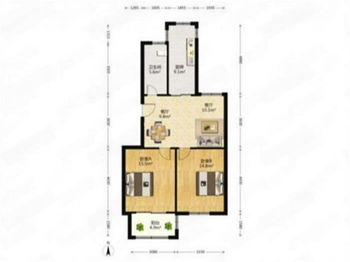 紫东南苑 2室1厅1卫 89.44m&sup2;