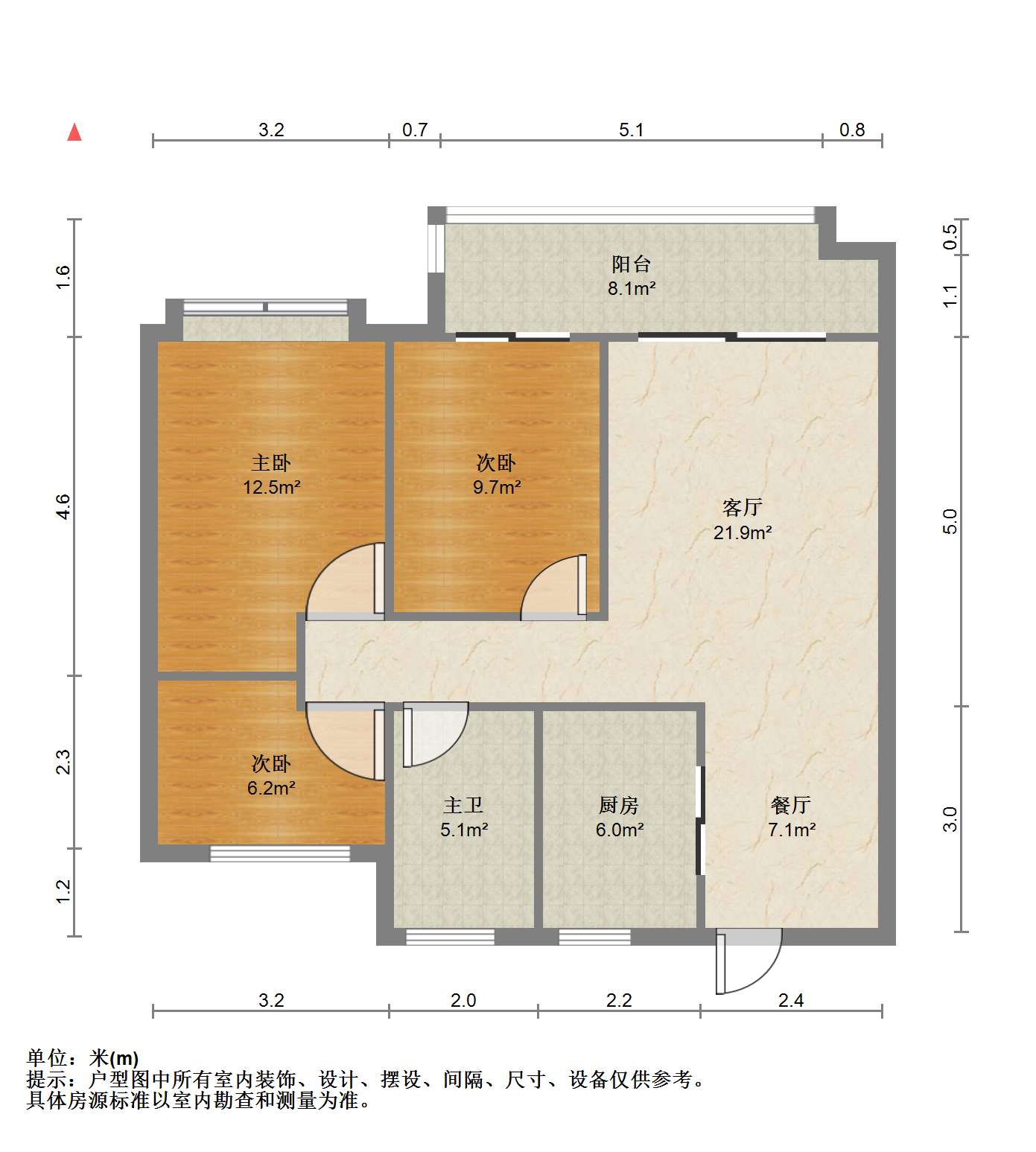 观澜台 3室2厅1卫 102m&sup2;