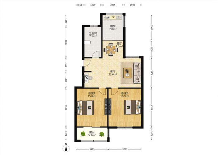 丽康花园 2室1厅1卫 89.2m&sup2;