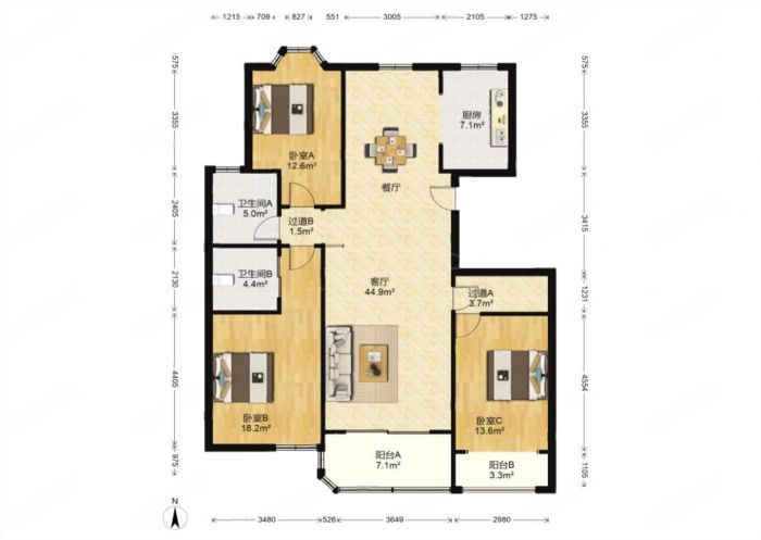 友谊公寓 3室2厅1卫 159m&sup2;