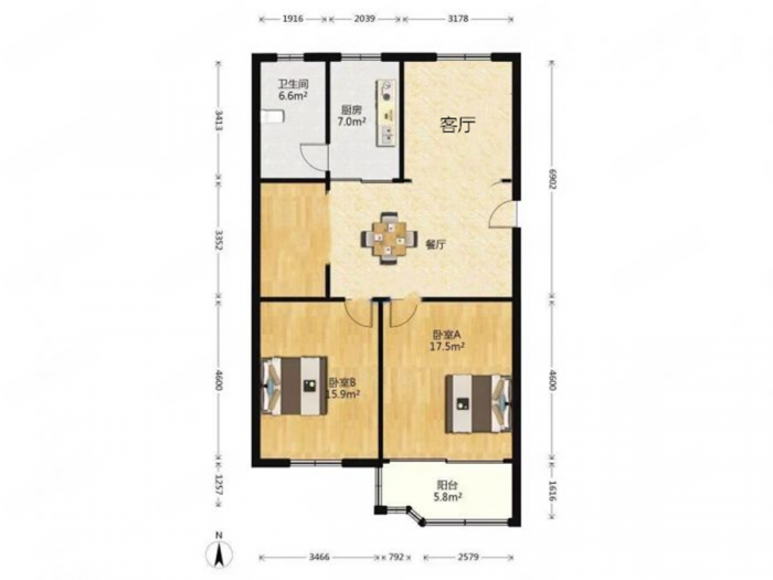 天都花苑 2室2厅1卫 102.21m&sup2;