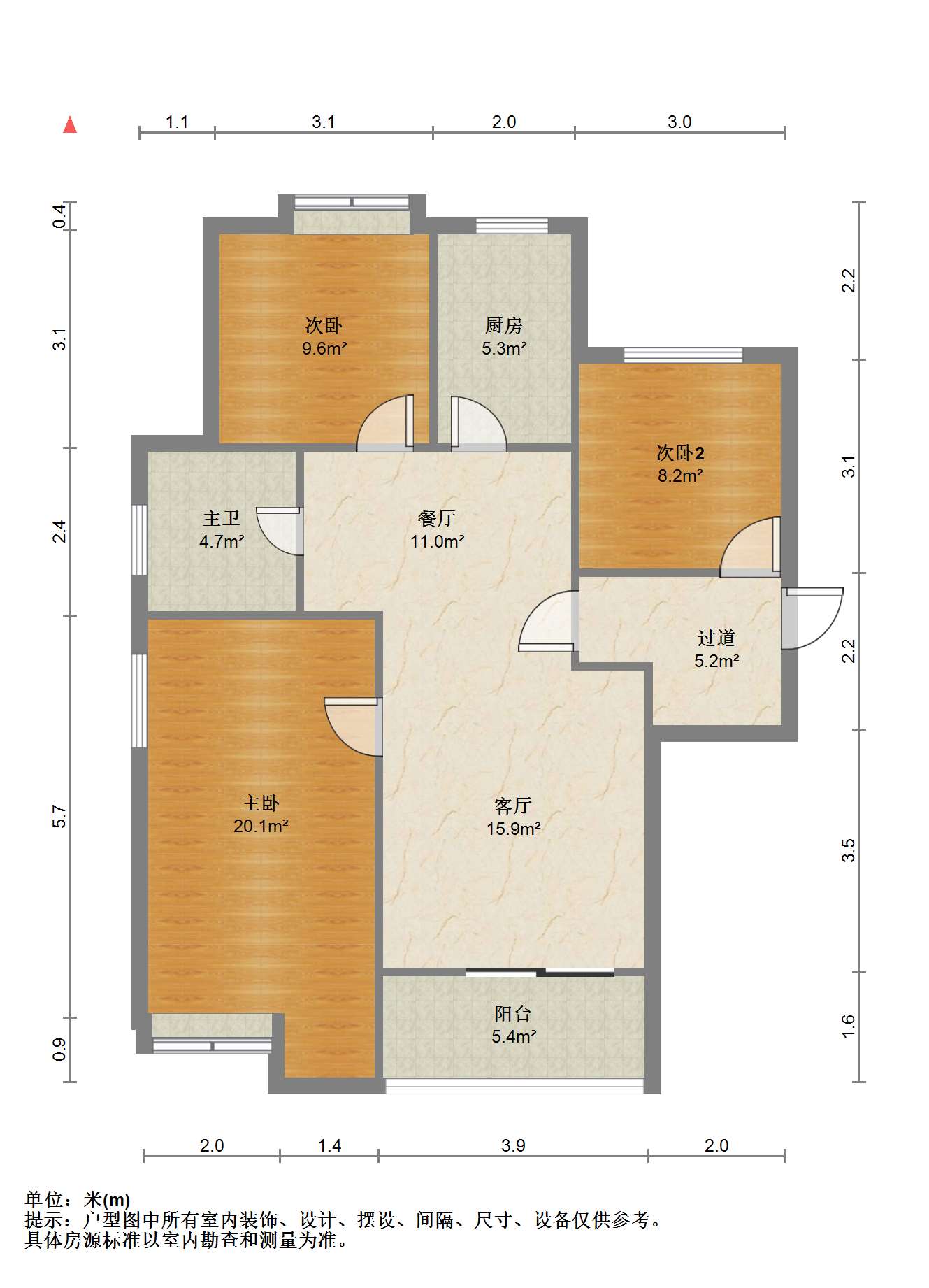 万通城 3室2厅1卫 102m&sup2;