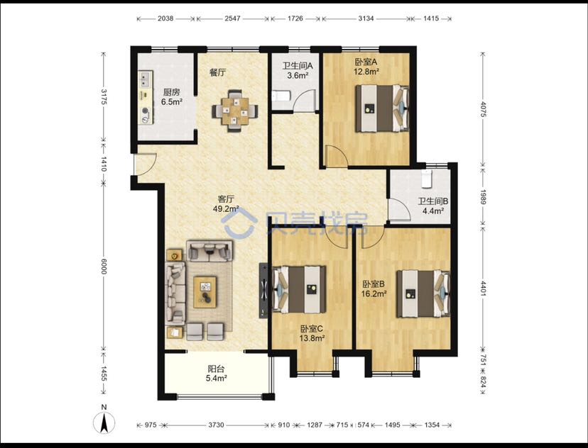 世家花园 3室2厅2卫 141m&sup2;