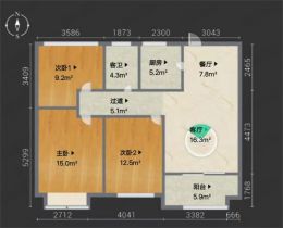 云樾东方 3室2厅1卫 95m&sup2;