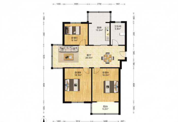 越江新村 4室2厅2卫 161m&sup2;