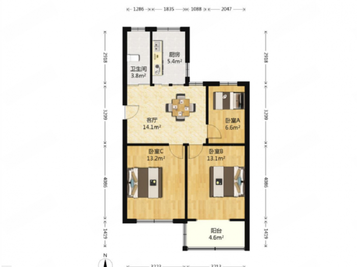 光明南村 3室1厅1卫 77.00m&sup2;