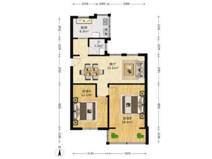 城南新村(崇川区) 2室2厅1卫 76.5m&sup2;