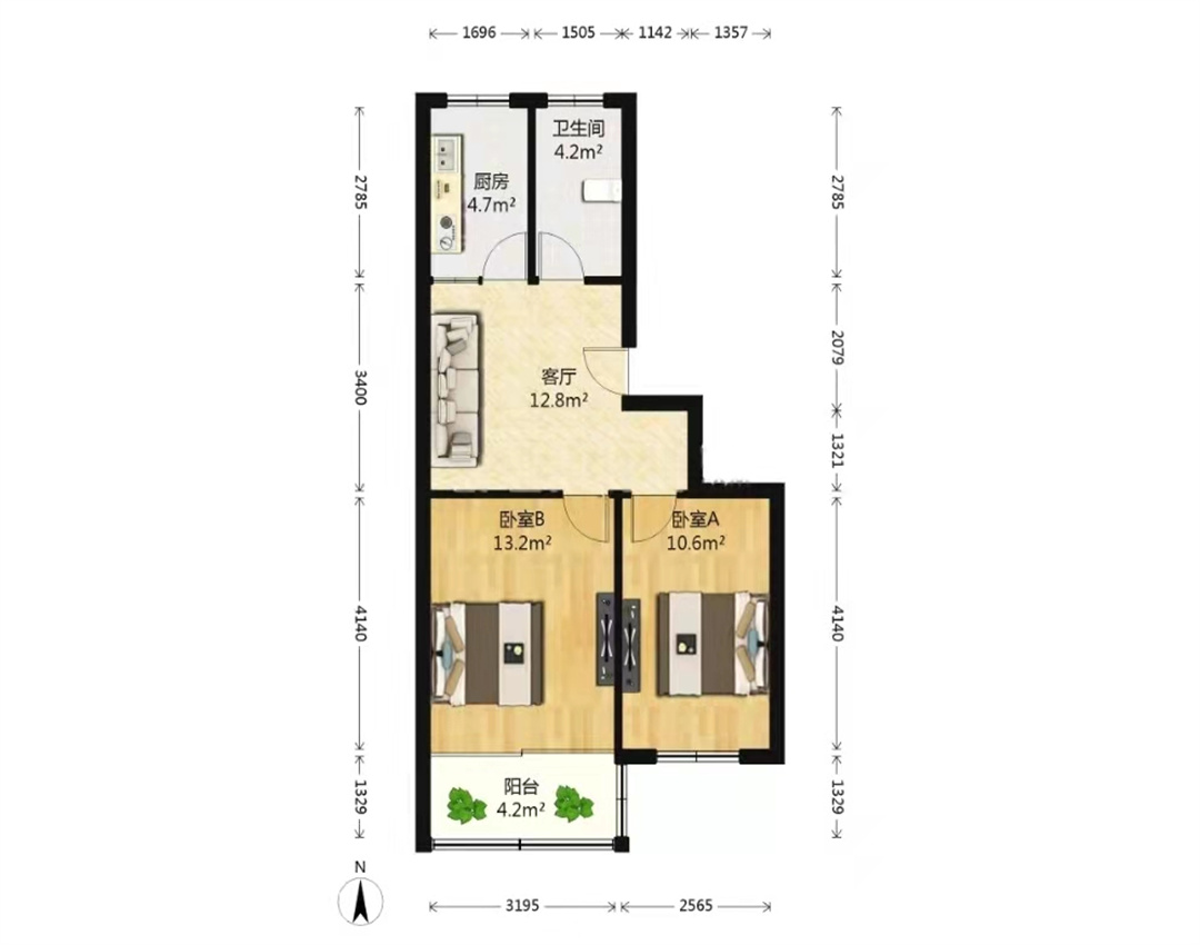 学田北苑 2室1厅1卫 73m&sup2;