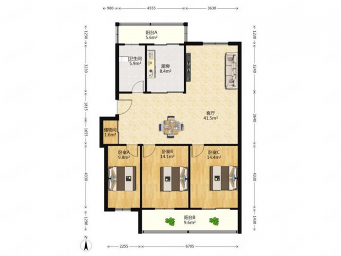 怡园新苑 2室1厅1卫 93m&sup2;