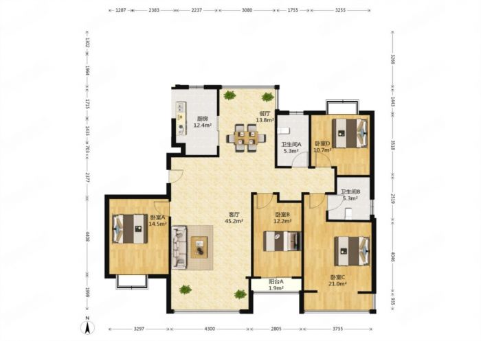 恒盛豪庭 4室2厅2卫 153.00m&sup2;