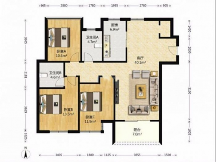 景瑞御府 3室2厅2卫 120m&sup2;