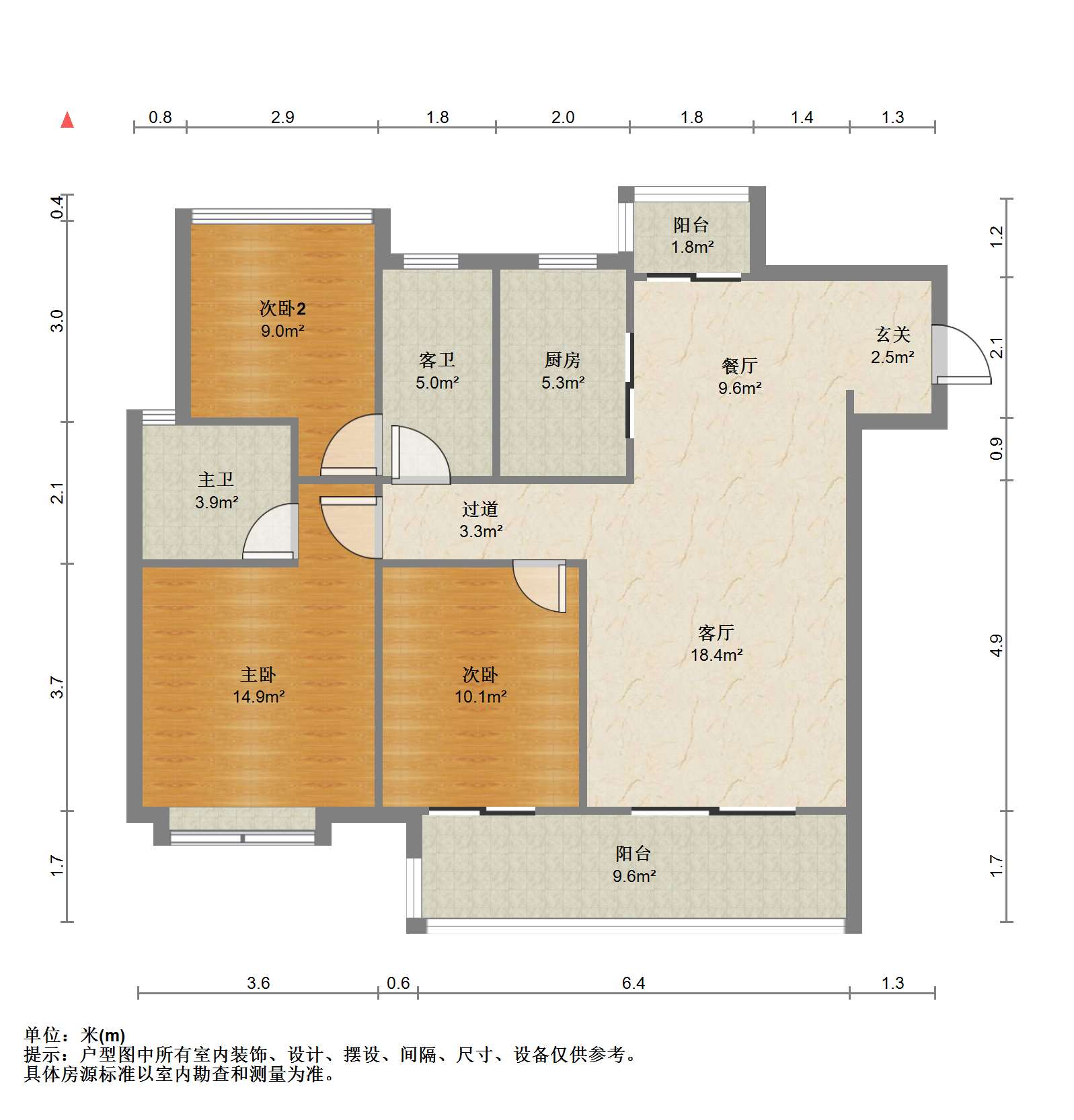 雍华府 3室2厅2卫 115.00m&sup2;
