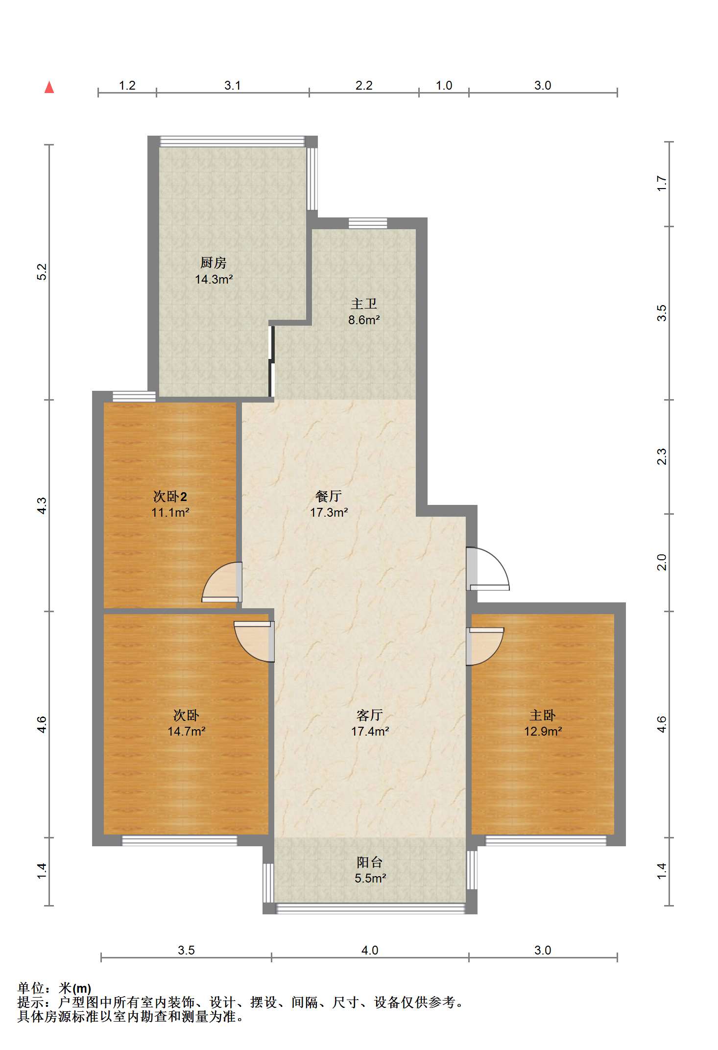 南川园小区 3室2厅1卫 126.05m&sup2;