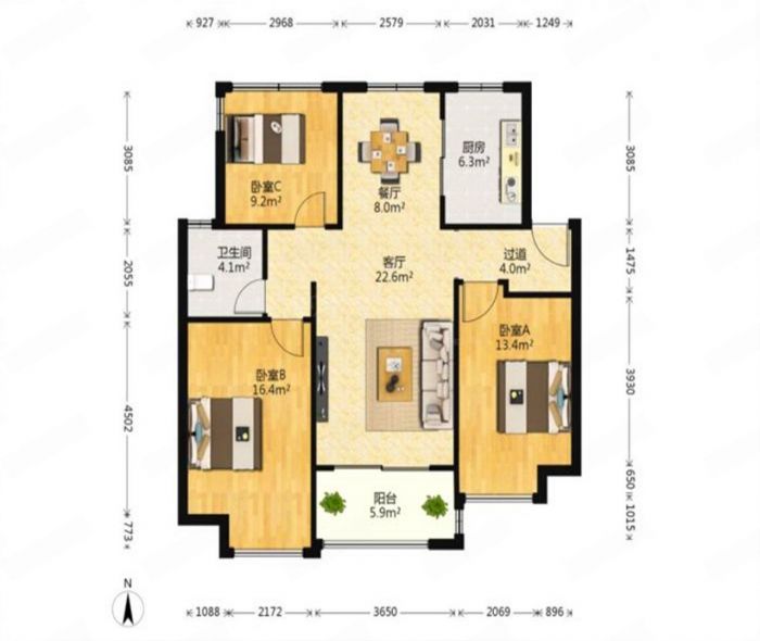 万科城市之光 3室2厅1卫 102m&sup2;