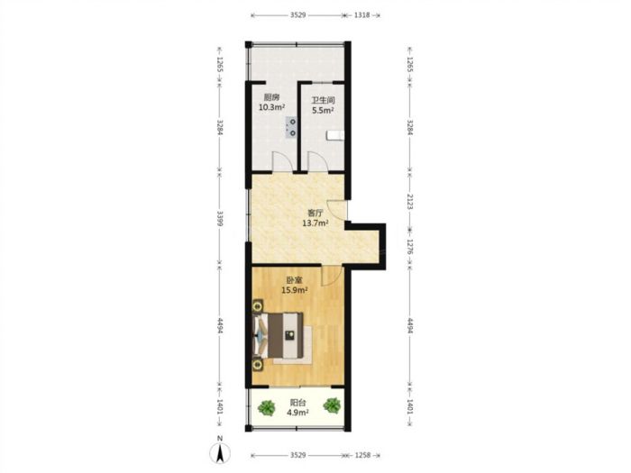 星盛花园 1室1厅1卫 56m&sup2;