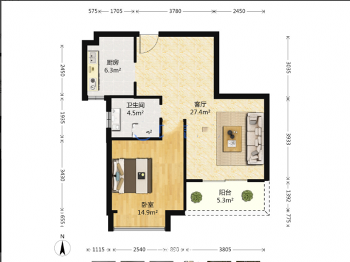 光明幸福天地 2室1厅1卫 77m&sup2;