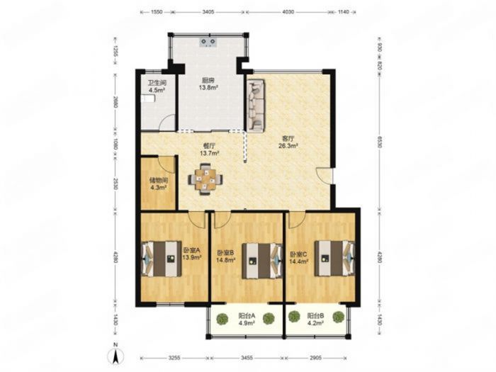 东城花园 5室2厅2卫 133m&sup2;