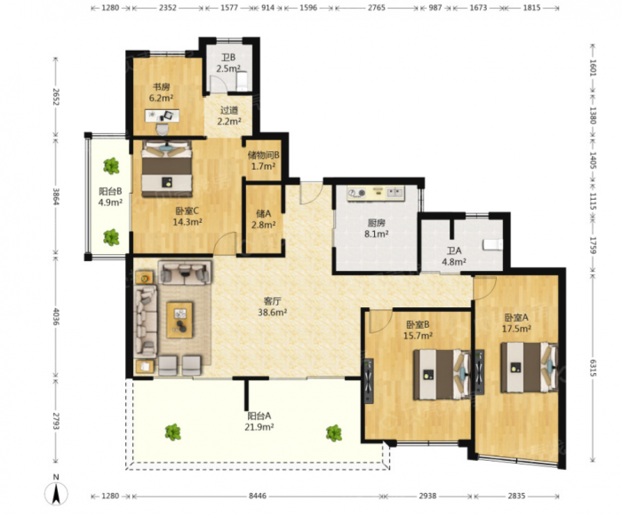 景华城 3室2厅2卫 160.8m&sup2;