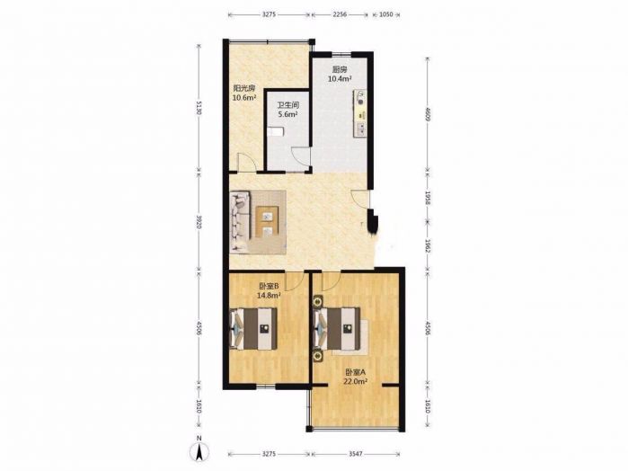 春天花园 2室2厅1卫 92m&sup2;