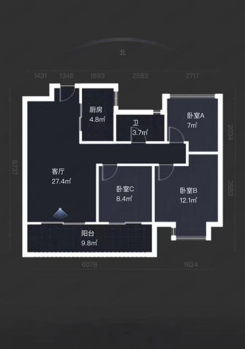 时光漫城 3室2厅1卫 93m&sup2;