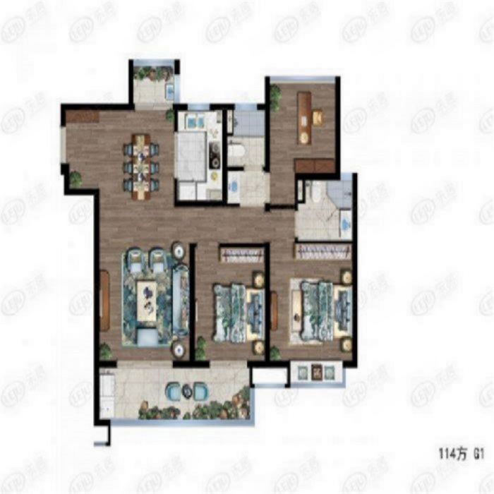 雍华府 3室2厅2卫 114m&sup2;